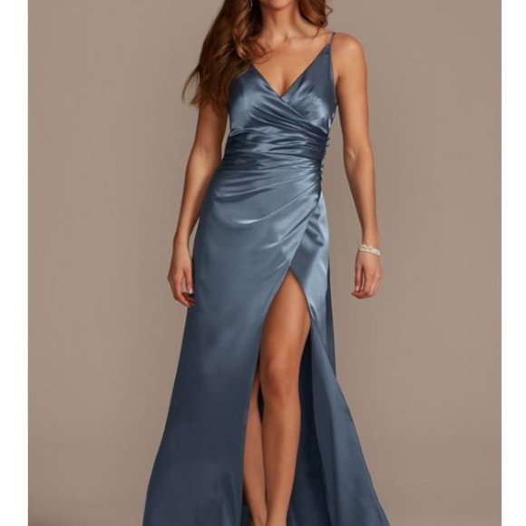 David's Bridal Dresses & Skirts - David’s Bridal Galina Signature Steel Blue Draped Strappy Bridesmaid